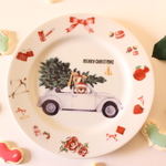 くまさん🎄もみの木を運ぶくまさんの１９㎝リムプレート「ポーセラーツ」