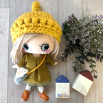 着せ替え　〈3点セット〉ෆ̈ ハッピードール　イーマリー　(とんがり帽子・レース付きワンピ・ショルダーバック)マスタード　
