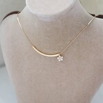 再1）メタルパイプ（スクエア）と白い小花（勿忘草）♡華奢なチェーンネックレス（9サイズ）♪～とにかく便利なスライドボール採用♪ ～チョーカーから超ロングまで幅広く対応♪