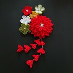 成人式・卒業式・つまみ細工髪飾り赤ダリヤ&小花