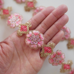 【1m】フラワーシルエット刺繍リボン【ピンク】