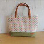 奥州ウール　ホワイト×カラフルドット＆帆布のマチ広トートバッグ　