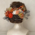 【かな様 専用出品】セミオーダー orange gold black tulle ribbon ヘッドドレス 卒業式 成人式 ウエディング  髪飾り