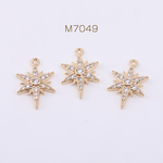 M7049  6個  高品質ジルコニアチャーム 六芒星 1カン 13×19mm ゴールド/クリスタル  3×【2ヶ】