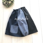 1点のみ‼️□◽︎▫︎ストライプスモック  ネイビー×黒 110㎝