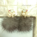 chibipizu様☆専用ミンクファービジューピアス・イヤリング/グレー×ピーチストーン
