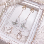 オーガンジー 刺繍 蝶 ピアス イヤリング ♡ 