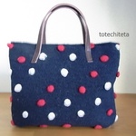 ウールのミニトートバッグ(navy dot)