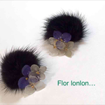 紫陽花ミンクファーピアス＊ブラック