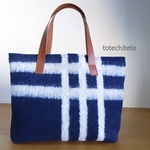 ウールのミニトートバッグ(navy x white line 2)