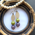 送料無料！✴︎アンティーク柄クリア&抹茶色&アンティーク柄コインネイビー✴︎ピアス⁑イヤリング✴︎