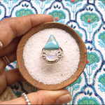 11号【サイズ調整不可】《silver925》rainbow moon ×turquoise❤︎double stone ring＊