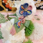 うさぎ花冠♡つまみ細工和風耳飾り♡ブルー・ピンク８