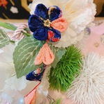 うさぎ花冠♡つまみ細工和風耳飾り♡ネイビーピンク