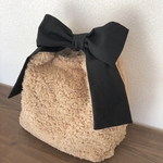 数量限定　リボン結びbag   プードルファー　キャメル