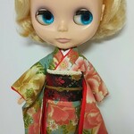 ブライス 着物 振袖 リカちゃん着物 振袖  グリーン系