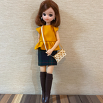 リカちゃん  マスタード×グリーンチェック ペプラムワンピ