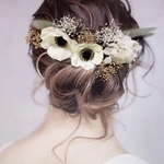 《再販》アネモネ 造花 ヘッドパーツ 髪飾り ヘアアクセ ヘッドドレス ドライフラワー ゴールド ラグラス  成人式