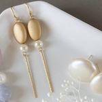 ゆらり ゴールド ウッド イヤリング ノンホールピアス 