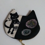 pjc刺繍生地を使った猫ちゃんポーチ
