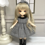 【オビツ11】チェック柄のシンプルなワンピースセット<グレー>