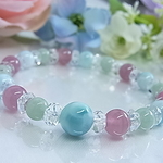 【お得品】ラリマー/ビルマ翡翠/ディープローズクォーツ 優しいお色味の ブレスレット 天然石 パワーストーン E56