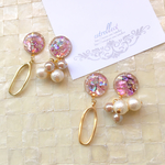 大人 パール アシンメトリー グリッター ピアス イヤリング