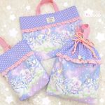 【1点のみ再販】どりーみー ユニコーン☆ゆめかわ♪パープル☆フリル レッスンバッグ 3点セット☆入園グッズ・入学グッズ 女の子 お着替え袋 上履き入れ オーダー