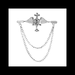 再販【AngelHeart_cross ラペル ピンブローチ 。】羽根 十字架 ストーン 襟 フォーマル ネクタイ ピンバッチ  ブローチ  シルバー かっこいい パンク ロック メンズ 