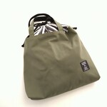 37×32　カーキツイル×中ストライプ　持ち手・名前タグ付き　巾着　体操服・着替え入れに！