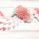 つまみ細工の髪飾り ３点セット ヘアコーム【ピンク･白･緑】