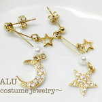 ★再販★ 三日月と星のキラキラシンプルピアス／イヤリング