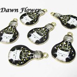 【D-0191】8pcs　電球とネコ　28×17mm　ブラック　チャーム