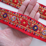  【1m】インド刺繍リボン【レッド】
