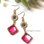 1点限定☆300円☆四角クリアレッドチャームのピアス/イヤリング