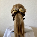 チェック柄の大人可愛い大きな揺れるヘアリボンポニーフック　ブラウン