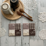 【 2枚set 】＊大人可愛い＊チョコレートブラウンとラベンダーのふんわり♡刺繍とリネンのコースター ＊