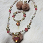 ファーとパールビーズのキッズアクセサリーセット　ピンク