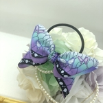 中央キラキラ♡淡い紫〜水色のグラデーション♡蝶々リボンのヘアゴム