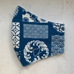 立体マスク☆ゴム紐付き☆和柄☆千鳥☆七宝☆市松模様☆ブルーの和柄マスク☆少し厚めの生地です