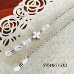 ❀✿❀✿お花とSWAROVSKIクリスタルパープルのメガネチェーン (オプション選択でマスクチェーンとの2WAY作成も可能です)