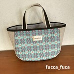 ラウンディッシュトートバッグＳサイズ☆東欧フラワー  ブルー