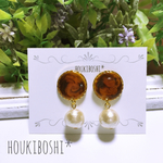 べっこう柄＆コットンパールのピアス