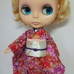 ブライス 着物 振袖 リカちゃん着物 振袖  赤 桜
