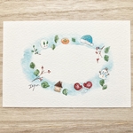 ☃️透明水彩画「冬のリース」北欧イラストポストカード2枚セット 年賀状　寒中お見舞い　クリスマスカード　マフラー　雪うさぎ　手袋☃️