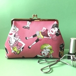 化粧ポーチ プチギフト など お洒落な女の人柄ピンク USAコットン 可愛い がま口ポーチ プレゼント交換