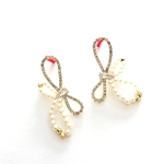 「#6109」パール ラインストーン ビジュー リボン ピアス 金具 ✴︎2個セット