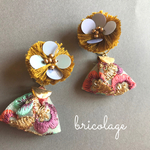 刺繍リボン　スパンコール　2wayイヤリング