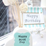 HAPPYBIRTHDAY♡ハート型アロマディフューザー♡オイル・ウッドスティックセット[リノアンドアイア][ポーセラーツ]