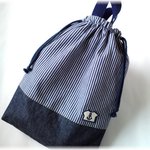 お着替え・体操服入れ持ち手付き巾着　ヒッコリー×イカリ　名前タグ付き